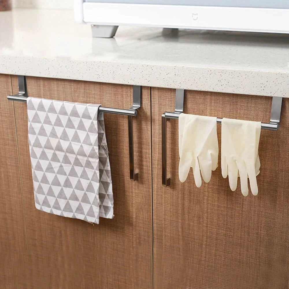 Kitchen Cabinet Door Towel Bar Stainless Steel Door Back Towel Hanging Holder Bathroom Punch-free Towels Hooks Home Organizer