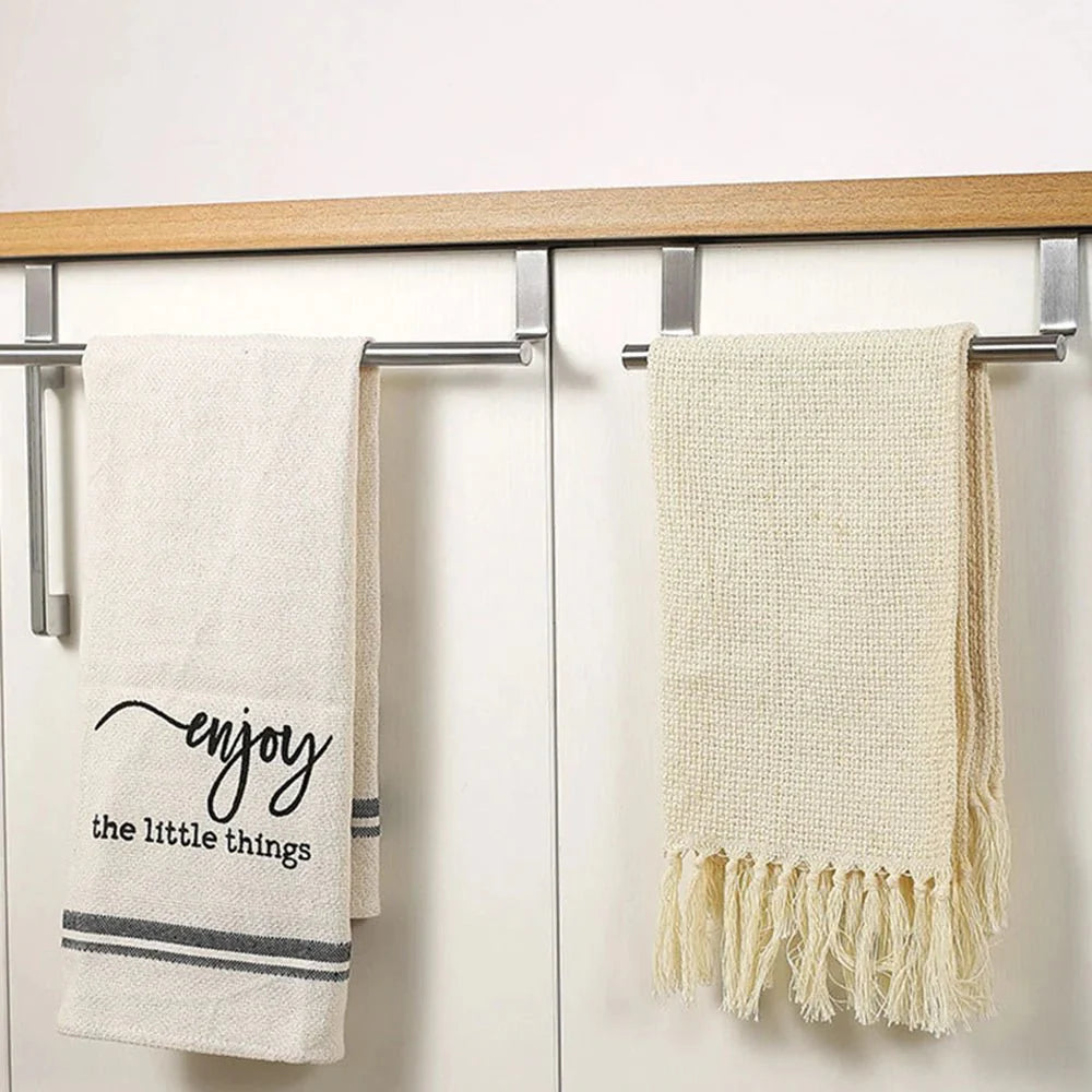 Kitchen Cabinet Door Towel Bar Stainless Steel Door Back Towel Hanging Holder Bathroom Punch-free Towels Hooks Home Organizer