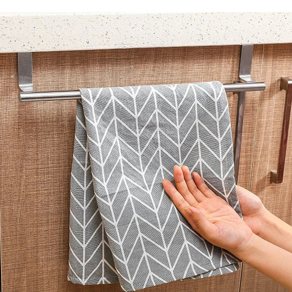 Kitchen Cabinet Door Towel Bar Stainless Steel Door Back Towel Hanging Holder Bathroom Punch-free Towels Hooks Home Organizer