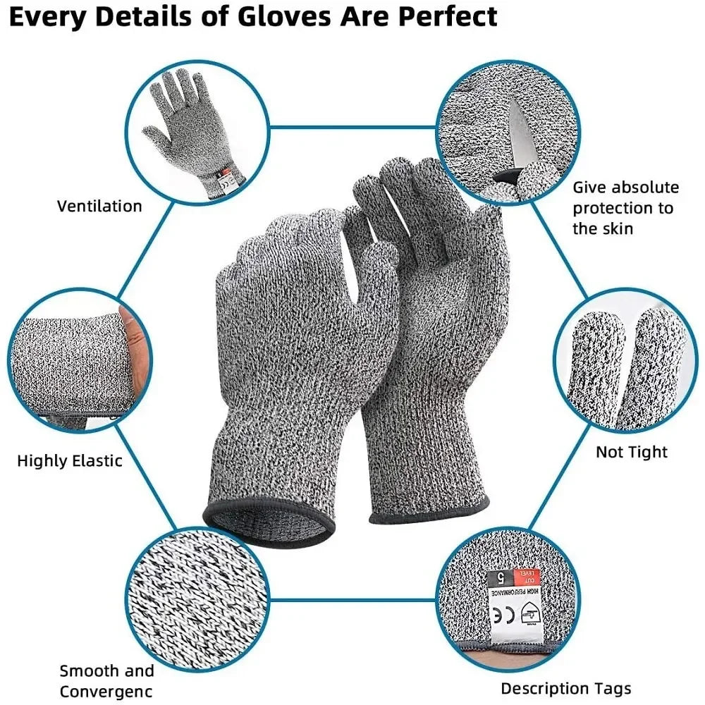 Grade 5 Cut-Resistant Kitchen Gloves – HPPE Protective Gloves for Glass Cutting, Scratch Resistance & Safety (Ideal for Gardener