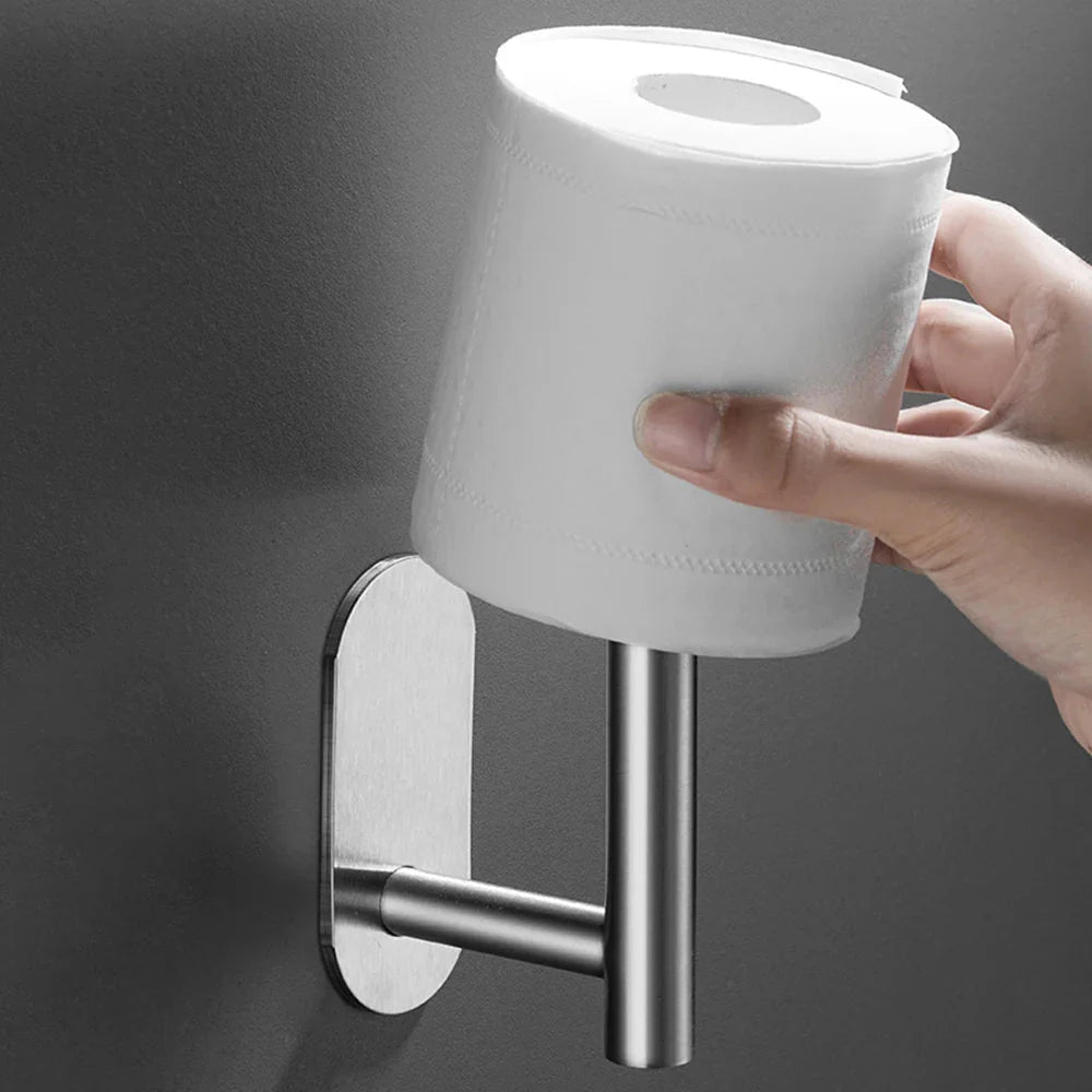 1PC Stainless Steel Roll Paper Holder Kitchen Plastic Wrap Wall Mount No Punch Hat Hanger Toilet Paper Holder Storage Hook