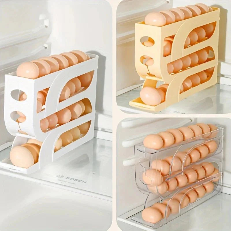 Space-Saving Egg Storage Container – 4 Tier Rolling Organizer