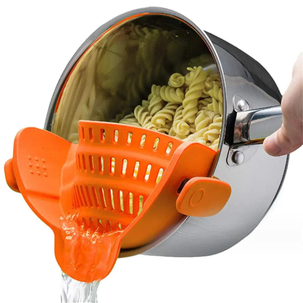 Snap-On Pasta Strainer – Clip for Pots, Pans & Bowls