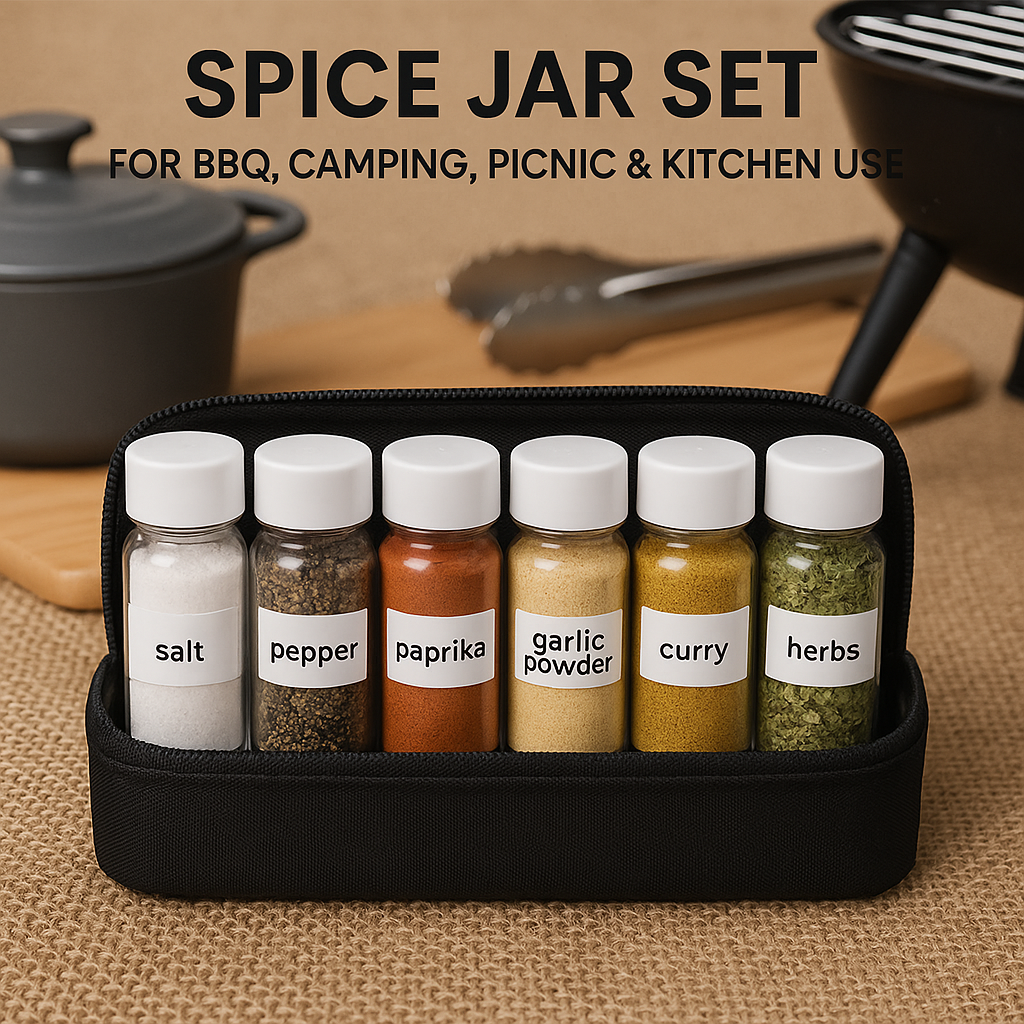 Spice Jar Set for BBQ, Camping, Picnic & Kitchen Use
