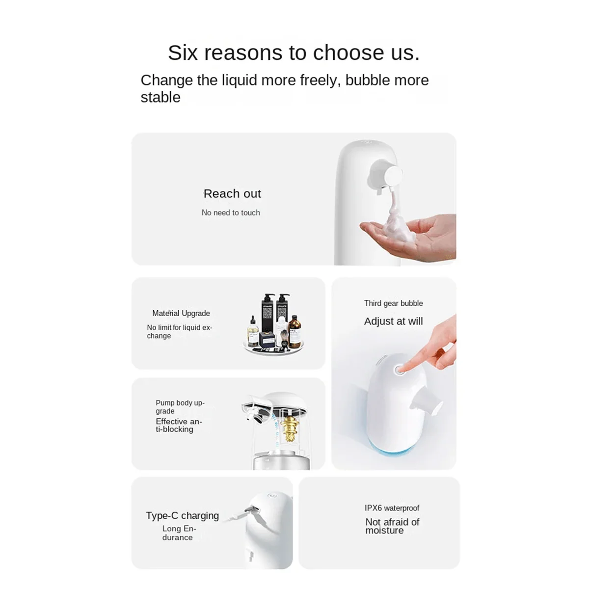 A44U 550ML Automatic Liquid Soap Dispenser 3 Gears Rechargeable Sensor Foaming Soap Dispenser for Kitchen Hotel Mall Black