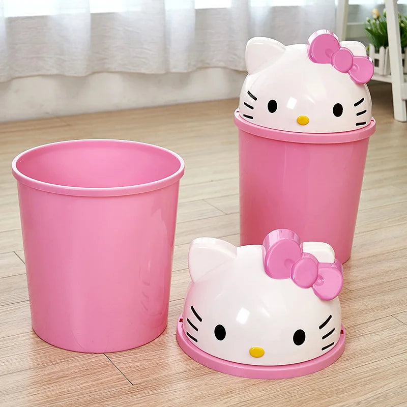 New Sanrio Hello Kitty Dustbin Trash Can Rubbish Bin Garbage Binsanrio Kawaii Trash Paper Basket Can Living Room Bedroom