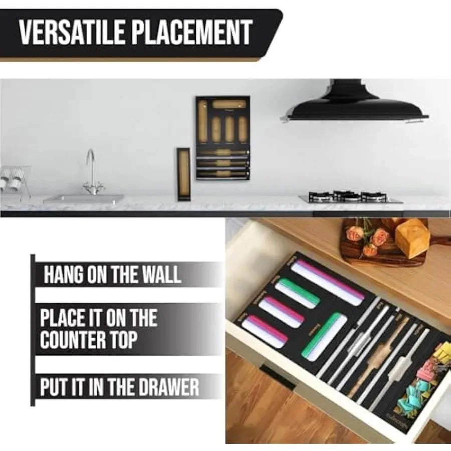 Kitchen Drawer Bag Organizer Bamboo Storage Organizer Holder for Gallon Quart Sandwich and Snack Bags Foil and Plastic Wrap Sto