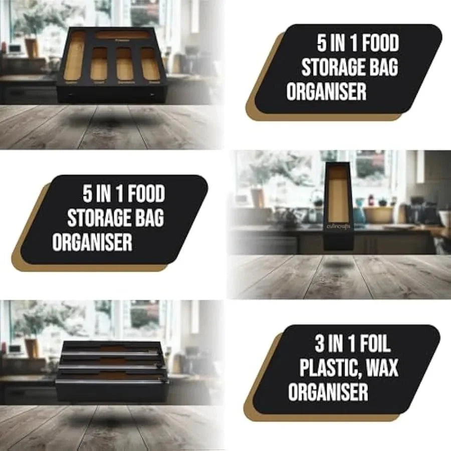 Kitchen Drawer Bag Organizer Bamboo Storage Organizer Holder for Gallon Quart Sandwich and Snack Bags Foil and Plastic Wrap Sto