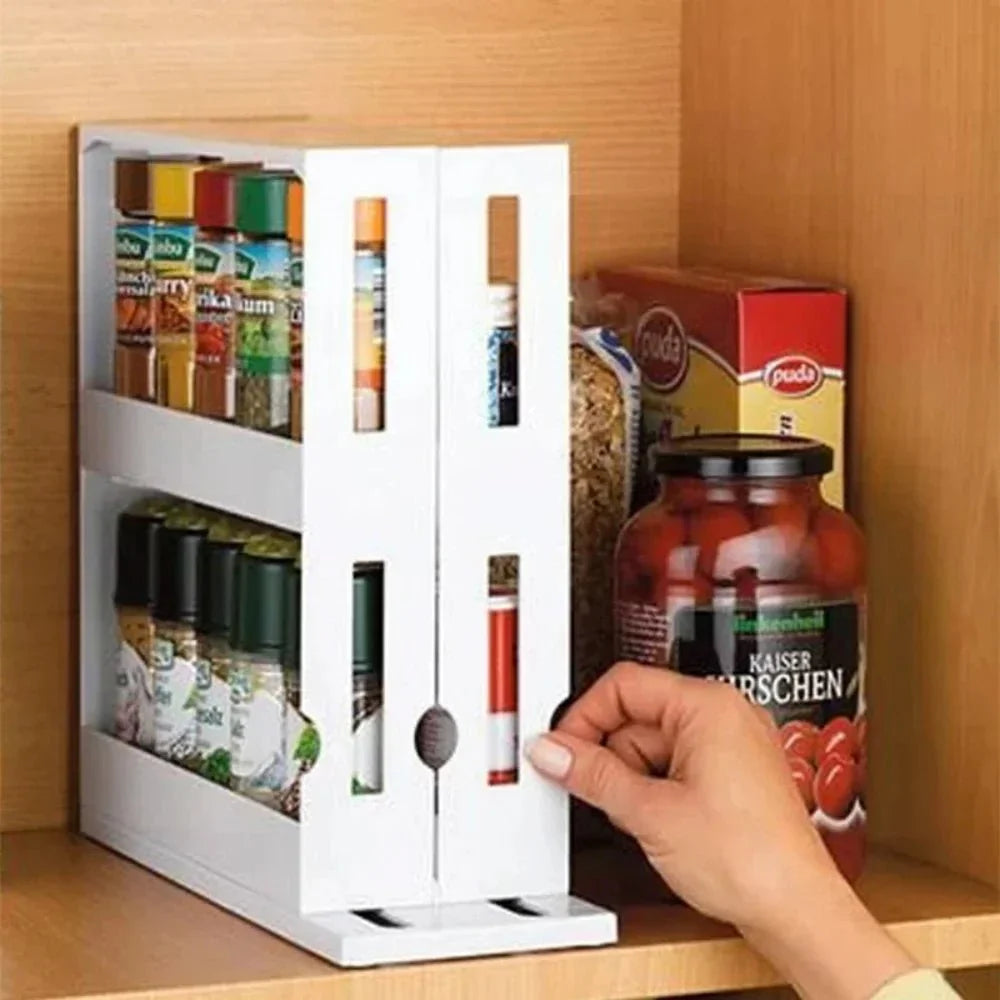 2-Tier Spice Drawer Organizer – Sliding Rack for Kitchen
