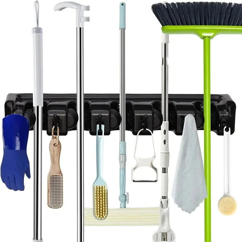 Wall Mounted Broom and Mop Holder – 5 Slot Kitchen Organizer