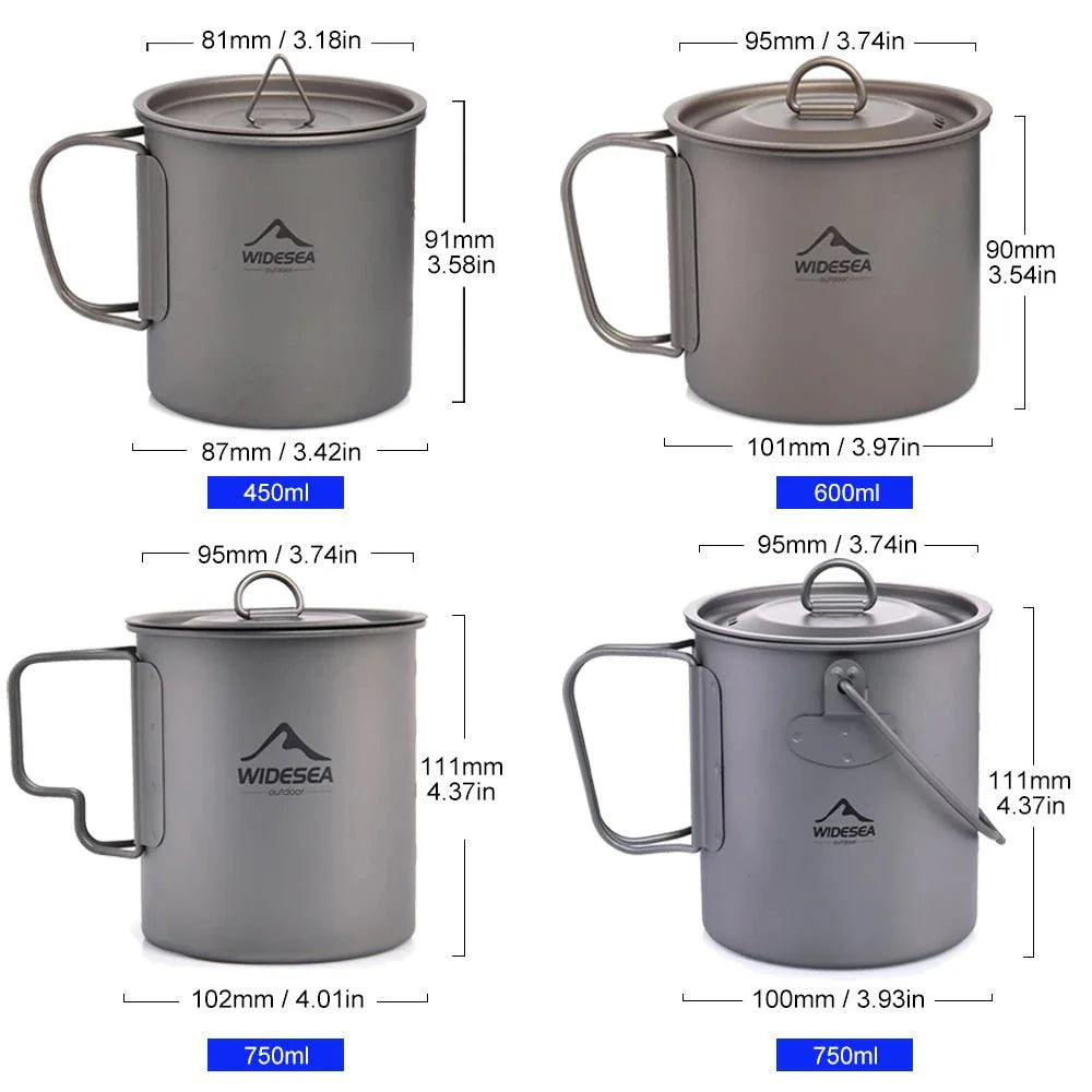 Widesea Camping Mug Titanium Cup Tourist Tableware Picnic Utensils Outdoor Kitchen Equipment Travel Cooking Set Cookware Hiking