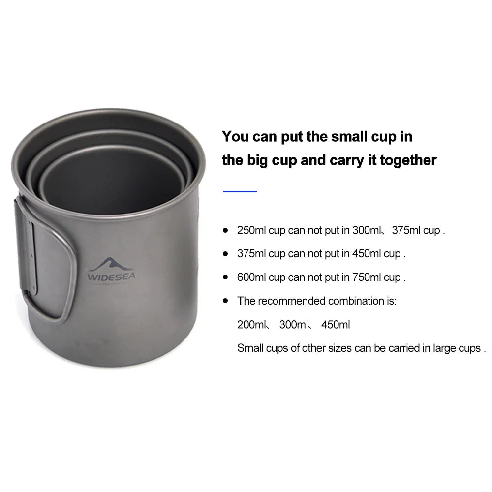 Widesea Camping Mug Titanium Cup Tourist Tableware Picnic Utensils Outdoor Kitchen Equipment Travel Cooking Set Cookware Hiking