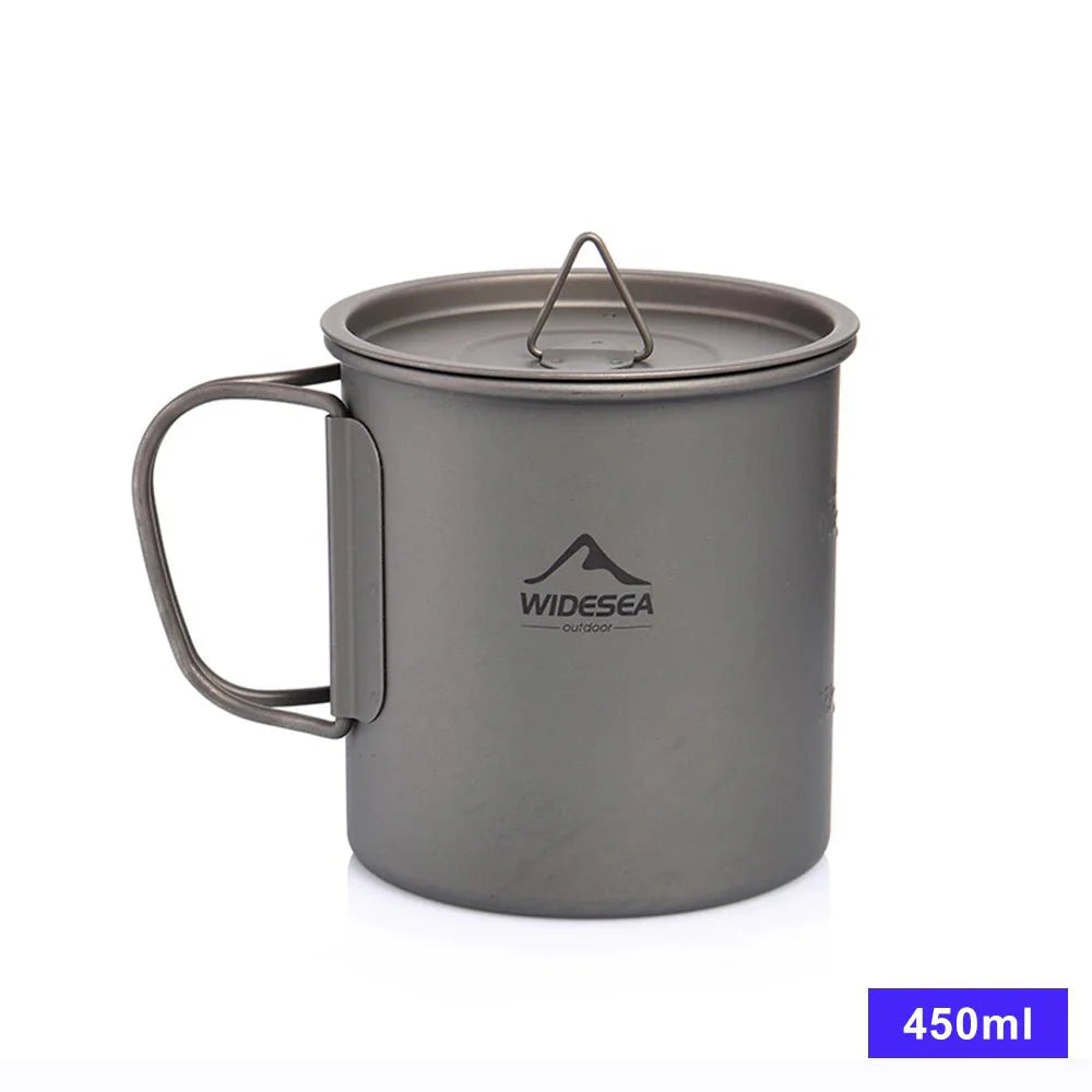 Widesea Camping Mug Titanium Cup Tourist Tableware Picnic Utensils Outdoor Kitchen Equipment Travel Cooking Set Cookware Hiking