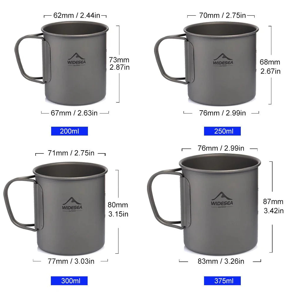 Widesea Camping Mug Titanium Cup Tourist Tableware Picnic Utensils Outdoor Kitchen Equipment Travel Cooking Set Cookware Hiking