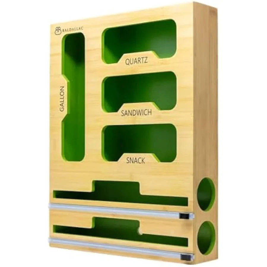 Ziplock Bag Organizer – Bamboo Drawer Storage with Cutter